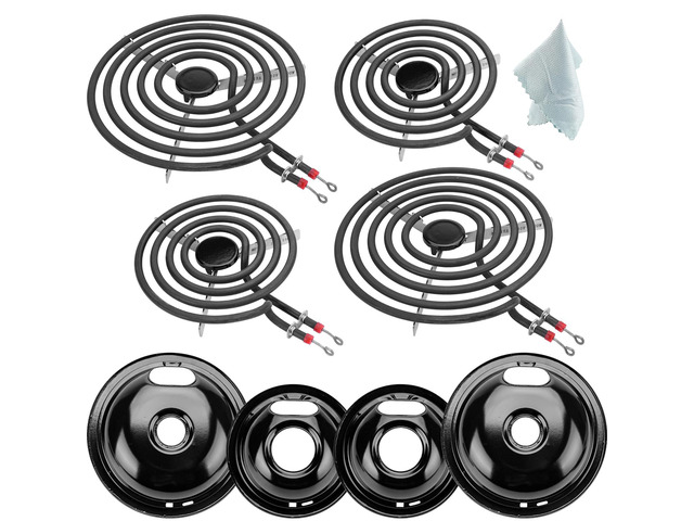 W10290350 W10290353 Black Porcelain Burner Drip Pan Bowls & MP22YA Electric Range Burner Element Unit Set by -Compatible with Whirl-pool...