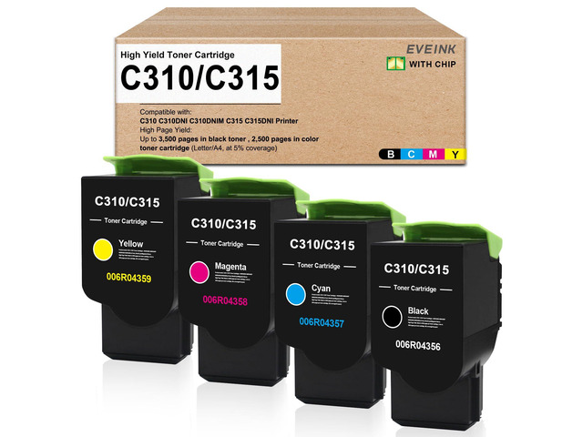 High Capacity C310 C315 Toner Cartridge 4-Pack with New Chip Compatible with Xerox C310 C310DNI C315 C315DNI Color Printers for Xerox 006R04356...