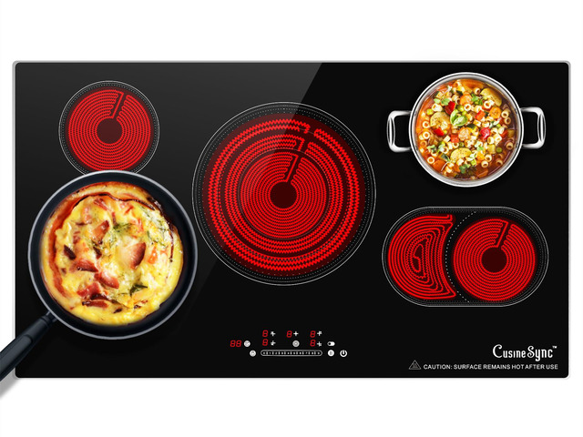 36 Inch Electric Cooktop, 5 Burner Built-In Ceramic Glass Stove Top, 9200W 36-inch built-in radiant cooktop with 5 zones, 9200W, ceramic glass,...