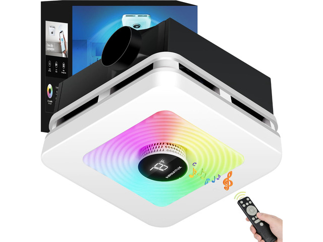 Bathroom Exhaust Fan with Light,230CFM Powerful Ventilation,7 LED Options & 3 Dynamic Modes,3CCT & Stepless Dimming,Speaker Exhaust Fan With 1.0...