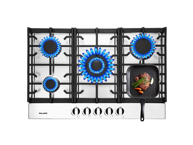 30 Inch Gas Cooktop, 5 Burners Built in Gas Stove Top NG/LPG Convertible Propane Cooktop, Auto Ignition, Stainless Steel Surface, Cast Iron...