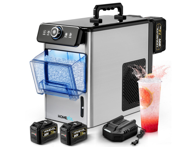 2 in 1 Cordless Countertop Ice Maker, Battery Powered Portable Countertop Ice Machine, 6-Minute Fast Ice Cubes with 2 Size, 30lbs Daily, 40dB...