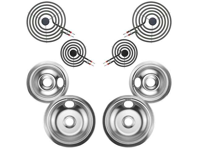 Silver Burner Drip Pans and Electric Stove Burner Replacement by Pans 316048414(6')316048413(8')+Burner MP15YA(6') MP21YA(8') Compatible for...