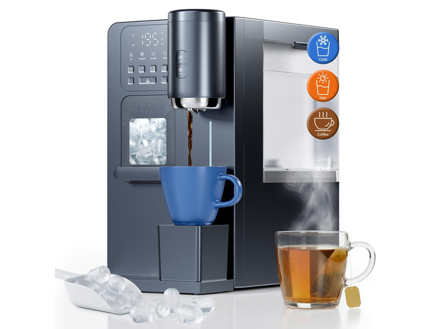 3-in-1 Water Dispenser with Ice Maker and K-Cup Ground Coffee Brewer Hot/Cold/Warm 5-15oz Adjustable Water, Bullet Ice In 8-12 Mins, 12H Timer,...