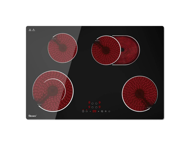 Electric Cooktop 30 Inch 220V~240V, Drop-in Ceramic Stove Burner,4 Burners Black Glass Cooktop with Flexible Ring,7200W Built in Electric...