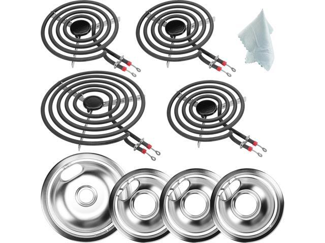 W10196405(8) W10196406(6) Electric Stove Burner Drip Pans & MP22YA Electric Range Burner Element Unit Set by -Compatible with Whirl-pool Ken-more...