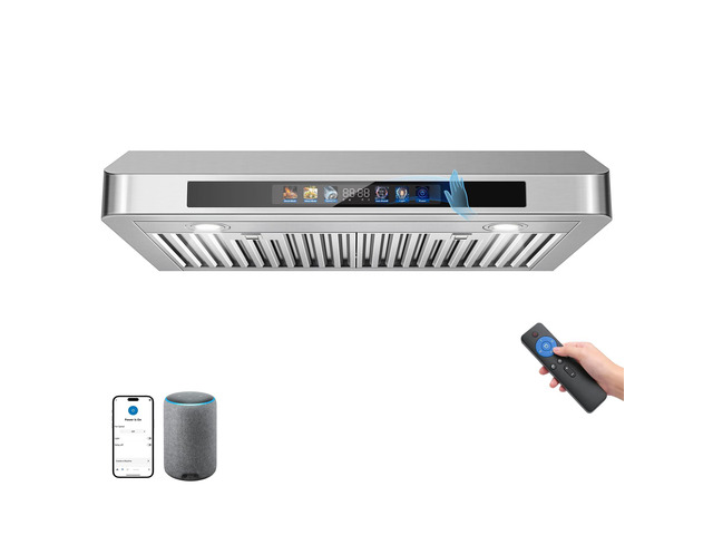 Under Cabinet Range Hood 30 Inch, 900 CFM Smart Kitchen Hood with Dual Motors, Color Display, 4-Speed Vent Hood, Voice/Gesture/Remote/Touch...
