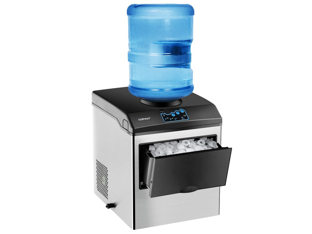 Countertop Ice Maker with Water Dispenser, 3 Sizes Bullet Shaped Ice, 48lbs/Day, Fast Ready in 6 Minutes, Ice Machine with Cold Water for Home Bar...