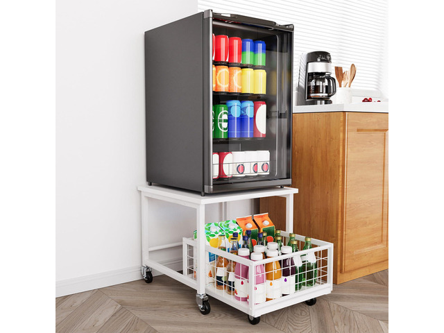 Mini Fridge Stand with Storage, 19.7' W x 19.7' D Heavy Duty Mobile Refrigerator Shelf Stand Table with Wheels, Fridge Cart Organizer with Drawer...
