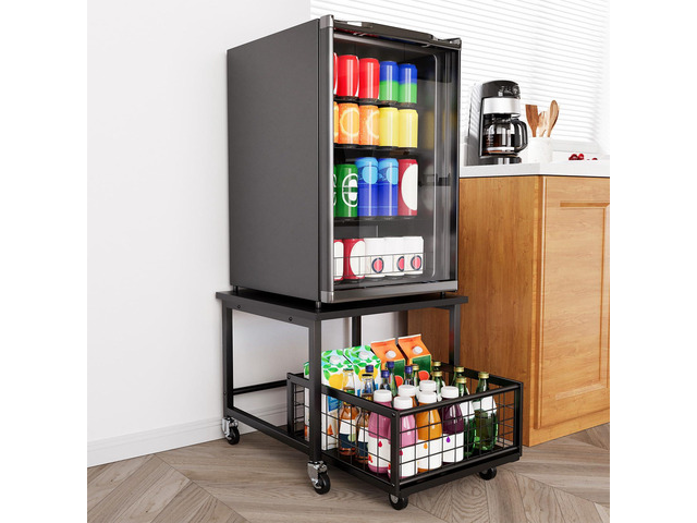 Mini Fridge Stand with Storage, 19.7' W x 19.7' D Heavy Duty Mobile Refrigerator Shelf Stand Table with Wheels, Fridge Cart Organizer with Drawer...