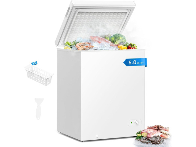5.0 Cu. Ft Chest Freezer with 3 Removable Baskets Garage, apartment & dorm frozen food storage, 7-level thermostat, 43 dB quiet operation,...