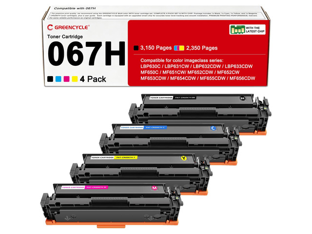 067H (4 Pack High-Yield) Compatible Toner for Canon 067H 067 CRG067H Cartridge Replacement With Chip for LBP632Cdw LBP633Cdw MF653Cdw MF656Cdw...