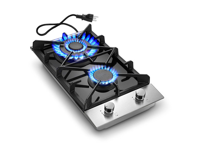 Gas Cooktop 2 Burner 12 Inch, Propane Cooktop Dual Fuel LPG/NG Convertible, Gas Stove Built-in Black Tempered Glass with Thermocouple Protection...