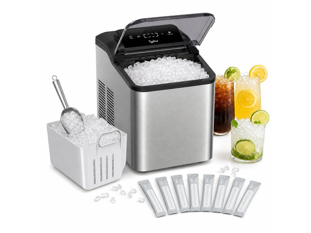 Fast Nugget Ice Maker, 35lbs/24H Pebble Chewable Ice Machine Countertop, Powerful Self-Cleaning Pump with 8-Pack Cleaner, Stainless Steel, Dual Ice...