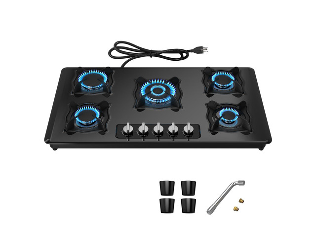 Gas Cooktop 36 Inch, 5 Burner Gas Stove Top Built-in Propane Stove Stainless Steel, NG/LPG Dual Fuel Auto Ignition Propane Cooktop, Thermocouple...