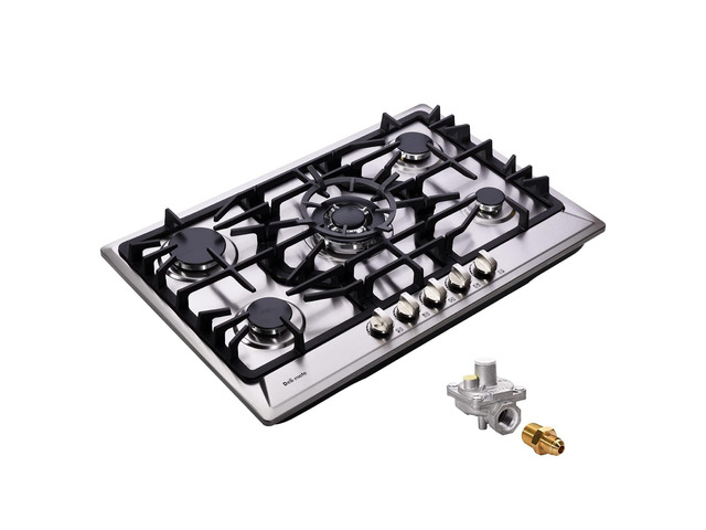 30 Inch Gas Cooktop, Built-in Stainless Steel 5 Burners Gas Stovetop LPG/NG Convertible Gas Stove Top Dual Fuel Gas Hob DM527-SC02