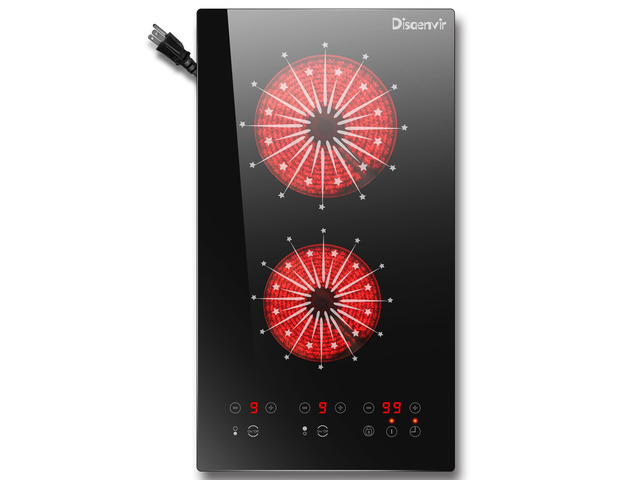 2 Burner Electric Cooktop 110V Portable Plug in 2000W 12 Inch Two Burner Electric Stove Built-in & Countertop, Touch Control, 99-Min Timer,...