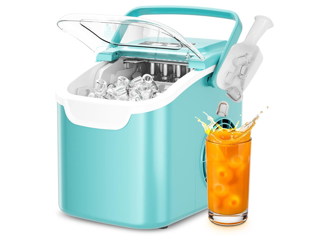 Countertop Ice Maker, Portable Ice Machine with Carry Handle, 26.5Lbs/24H, 2 Sizes Bullet Ice, 8Cubes in 6 Mins Office/Kitchen/Bar White
