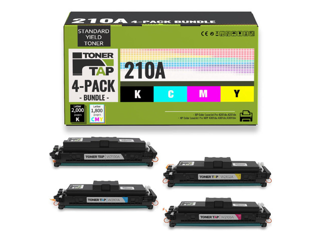 TonerTap 210A Toner Cartridges 4-Pack Compatible with HP Color LaserJet Pro 4201dw, 4201dn, MFP 4301dw, 4301dn, 4301fdw, W2100A W2101A W2103A W2102A