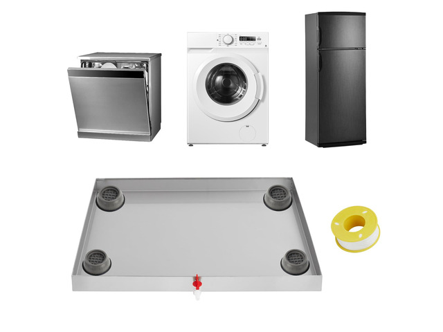 28 in x 30 in Washing Machine Pan for Washer and dryer, 304 Stainless Steel Drain Pan, Washer Drip Tray with Drain Hole & Hose Adapte, 4 Pcs...