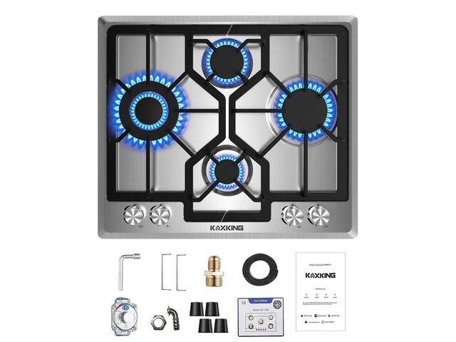 24 Inch Gas Cooktop, Built-In 4 Burner Gas Stove Top, NG/LPG Convertible Stainless Steel Cooktop with Thermocouple Protection, Sealed Burners