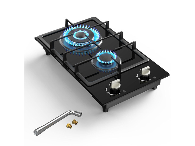 Gas Stove 2 Burner Propane Cooktop 12 inch, Tempered Glass Portable Gas Cooktop Stove Burner with Thermocouple Protection, Lpg/Ng Dual Fuel...