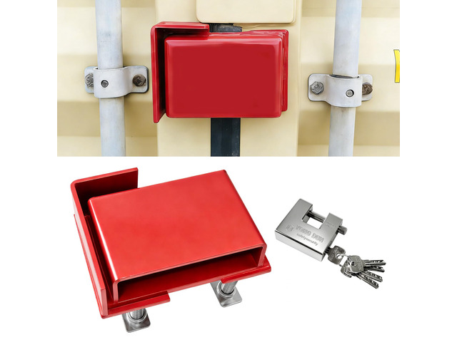 Upgrate Shipping Container Lock Box, Red Shipping Container Door Lock Cover Protection Device, Heavy-Duty Steel Bolt-On Keyed LockBox Security with...