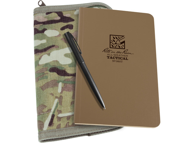 Weatherproof Tactical Field Kit: MultiCam CORDURA Fabric Cover, 4.625' x 7.25' Tan Tactical Notebook, Weatherproof Pen (No. 980M-KIT)