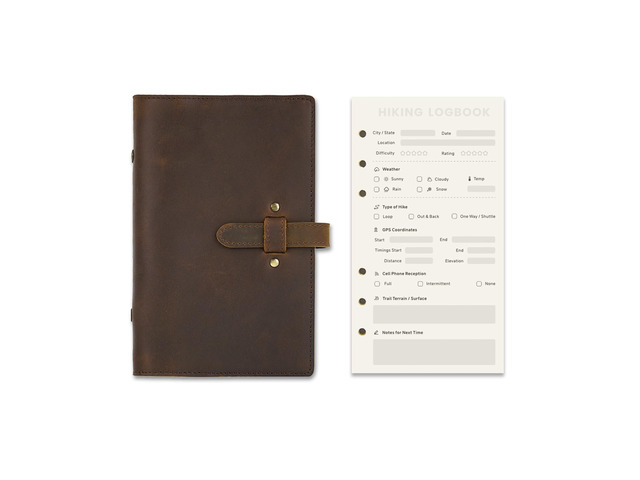 Hiking Logbook, Hiking Journal with Prompts to Write in, Compact A6 Travelers Notebook with Refillable Pages & Card Slot, Perfect Hiking Gift for...
