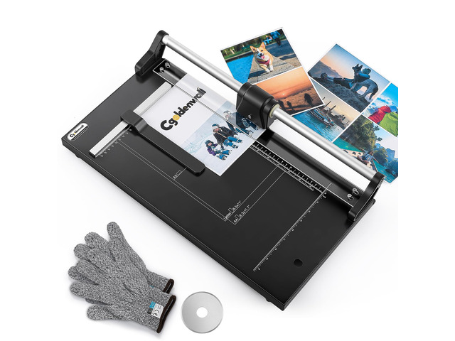 A4 Rotary Paper Trimmer, 12 Sheets, w/Extra Blade & Gloves, for Cardstock Photo, Heavy Duty Paper Cutter for Offices Schools Crafts (14.9 Inch Cut...