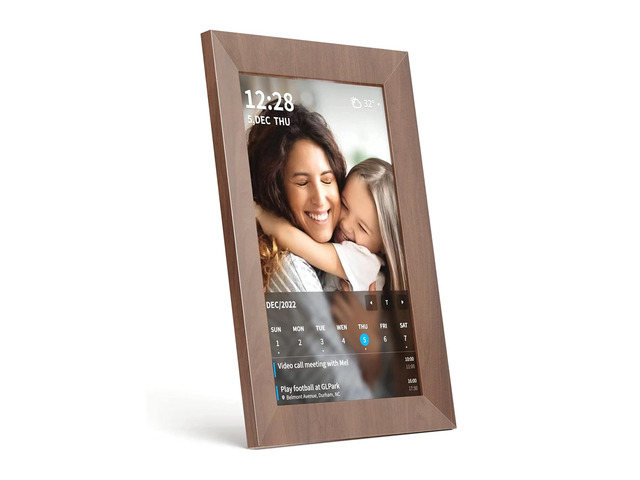 10.1 Inch Smart Wi-Fi Digital Calendar (Wood Grain) - Displays Your Photos, Wi-Fi Sync with Google Calendar, Wide Angle HD View