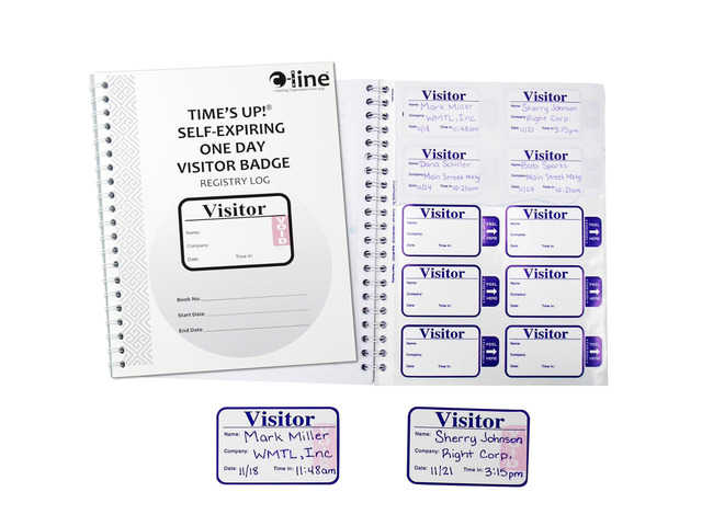 Times Up! Self-Expiring Visitor Badge with Registry Log, 150 24-Hour Badges (97009)