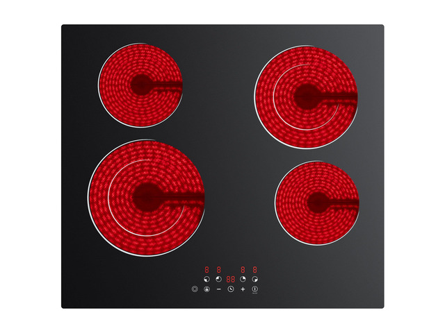 24 Inch Electric Cooktop 4 Burners 6600W Dual Heating Ring Built-in Ceramic Radiant Stove Top, 220-240V Hard Wire (No Plug), Touch Control, Child...