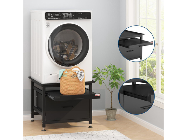 29' Heavy Duty Metal Washer and Dryer Pedestals with Pullout-Shelf and Drawer, Universal Fit Anti-Vibration Washer Dryer Base with Adjustable Feet,...