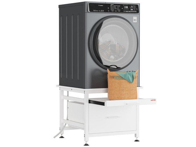 29' Heavy Duty Metal Washer and Dryer Pedestals with Pullout-Shelf and Drawer, Universal Fit Anti-Vibration Washer Dryer Base with Adjustable Feet,...