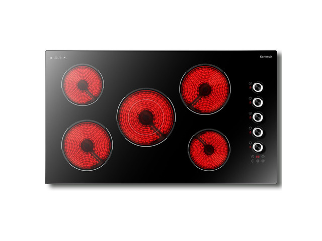 36 Inch Electric Cooktop 5 burner, 8900W Built-in Electric Stove Top, Cooktop 36' with Double-ring Burner, Knob & Touch Control, 9 Power Levels,...