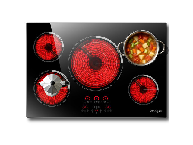 30 Inch Electric Cooktop 9000W High Power, 240V Hard Wired 30 Inches 5 Burners Ceramic Stove with Large Tripple Ring, Timer, Safety Lock, Cut-out...