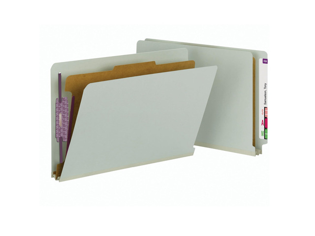 100% Recycled End Tab Pressboard Classification File Folder with SafeSHIELD Fasteners, 1 Divider, 2' Expansion, Legal Size, Gray/Green, 10 per Box...