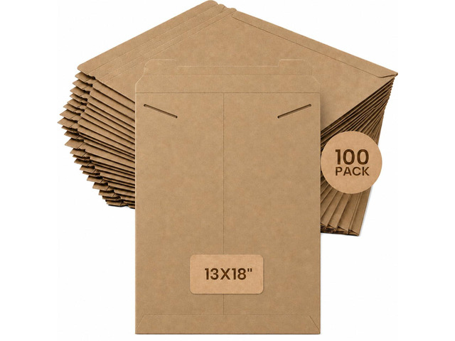Rigid Mailers 13' x 18' (100-Pack) - Cardboard Mailer Envelopes for Posters, Photos, Presentation Materials - Stay Flat