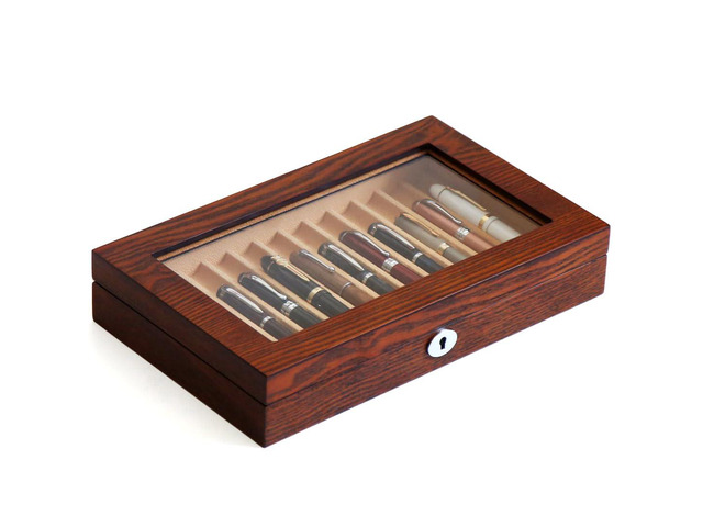 Fountain Pen Display Case 12 Pens, Wood Pen Display Box, Lockable Pen Storage Box with Glass and High-End Hardware, Pen Box Organizer, Pen...