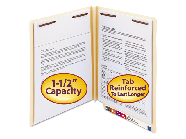 Extra Capacity End Tab Fastener File Folder, Shelf-Master Reinforced Straight-Cut Tab, 2 Fasteners, 1-1/2' Expansion, Letter Size, Manila, 50 per...