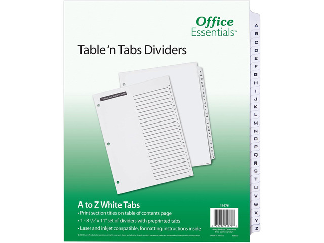 11676 Table 'n Tabs Dividers, 26-Tab, Letter (Pack of 12)