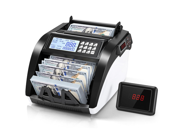 Money Counter Machine with Value Count,4' LED Display,Cash Counter for Dollar/Euro with UV/MG/IR/DD Detection, Bill Counting with...