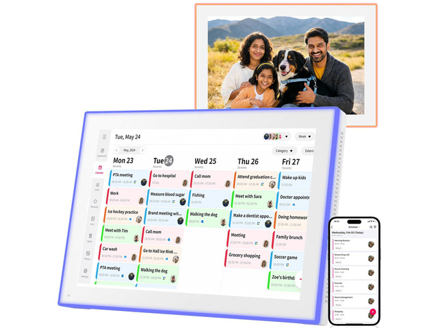 10.1' Digital Calendar & Chore Chart, LED Reminder Light, Smart Touchscreen Interactive Display for Family Schedules, Digital Photo Frame Functon,...