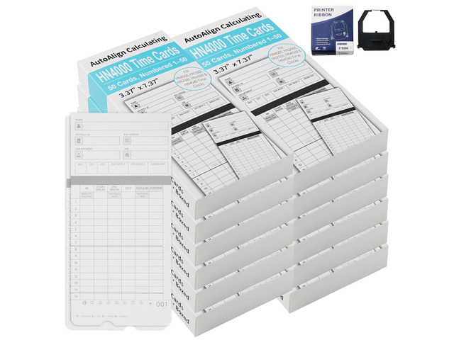 600 Time Cards Includes 2 Replacement Ink Ribbons for HN4000 Employee Time Clocks Compatible with uPunch HN4000,HN2000, HN2500, HN4500 ...
