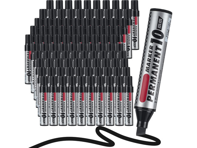 100 Pack Jumbo Size Markers Bulk, Black 10mm Chisel Tip Large Marker Pens, Waterproof Quick Dry Markers for Industrial Art, Work on Metal Wood...