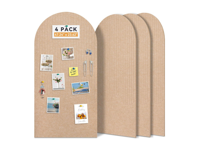 Large Arched Felt Bulletin Board, 47.24x23.62in, White, 4-Pack Cork Board Alternative, One-Piece No Assembly, 120 Push Pins, Office Wall Decor,...