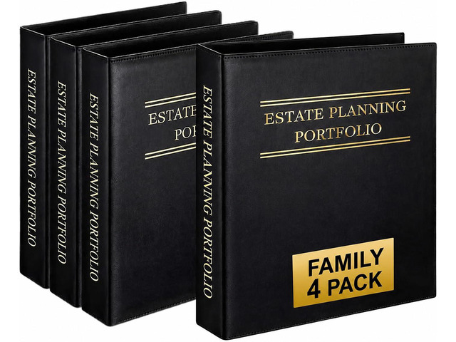 LegalPRO Family 4 Pack Estate Planning Binder with Pockets 2 Black Leather 3-Ring Organizer with Gold Lettering for Wills, Trusts & Legal Documents