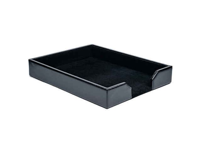 Bonded Leather Desktop Tray Luxury Letter Holder & Paper Organizer for Desk, 13.5in x 10.5in x 2.13in, Black