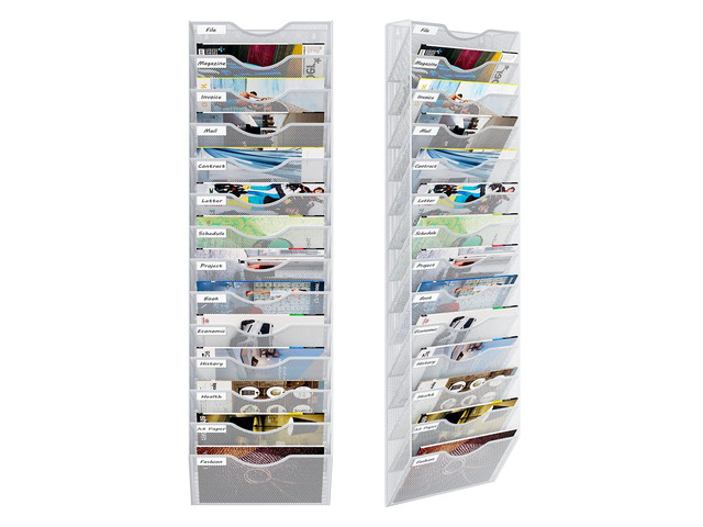 14 Pockets Hanging Wall File Organizer, Office Organization Wall Mount Mail Sorter Paper Holder Bill Organizer for Home, White